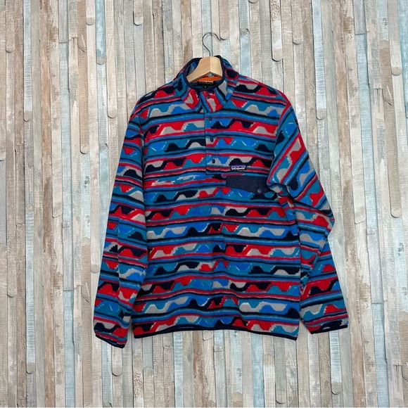 Patagonia M Synchilla Snap T Fleece Pullover Sweatshirt Jacket Delta Blue Print - Picture 2 of 10